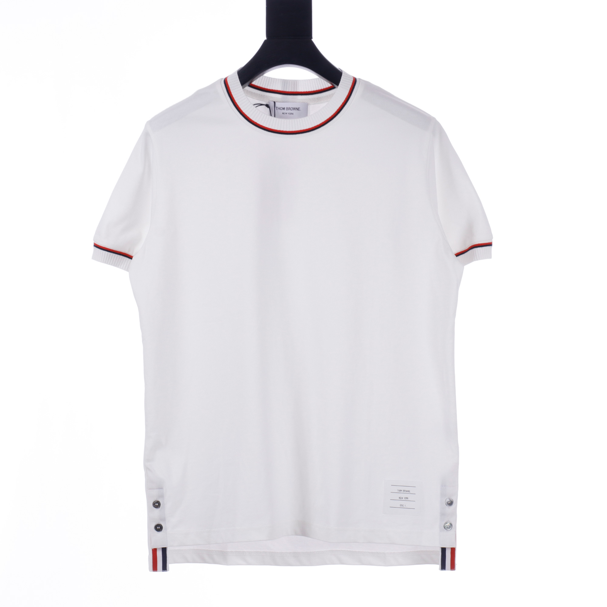 THOM BROWNE/Tom Brown TB Camiseta de cuello redondo de manga corta con hilo rojo, compra original, tela de algodón puro…