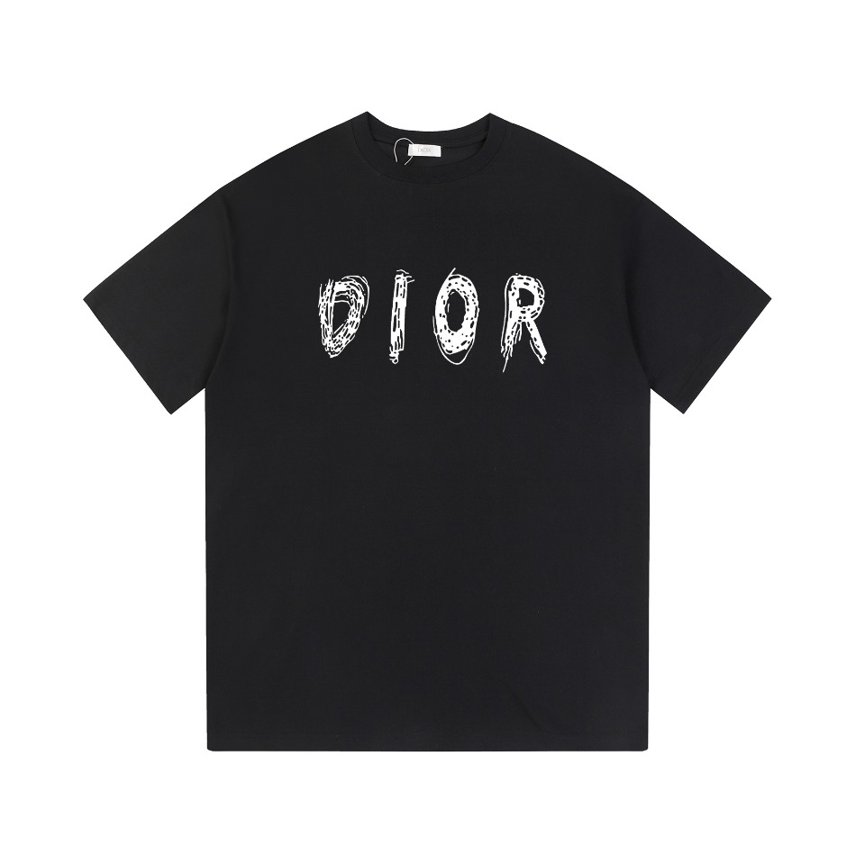 Dior 2025SS Printed Logo Cotton T-Shirt, Unisex Oversized Fit, Black and White