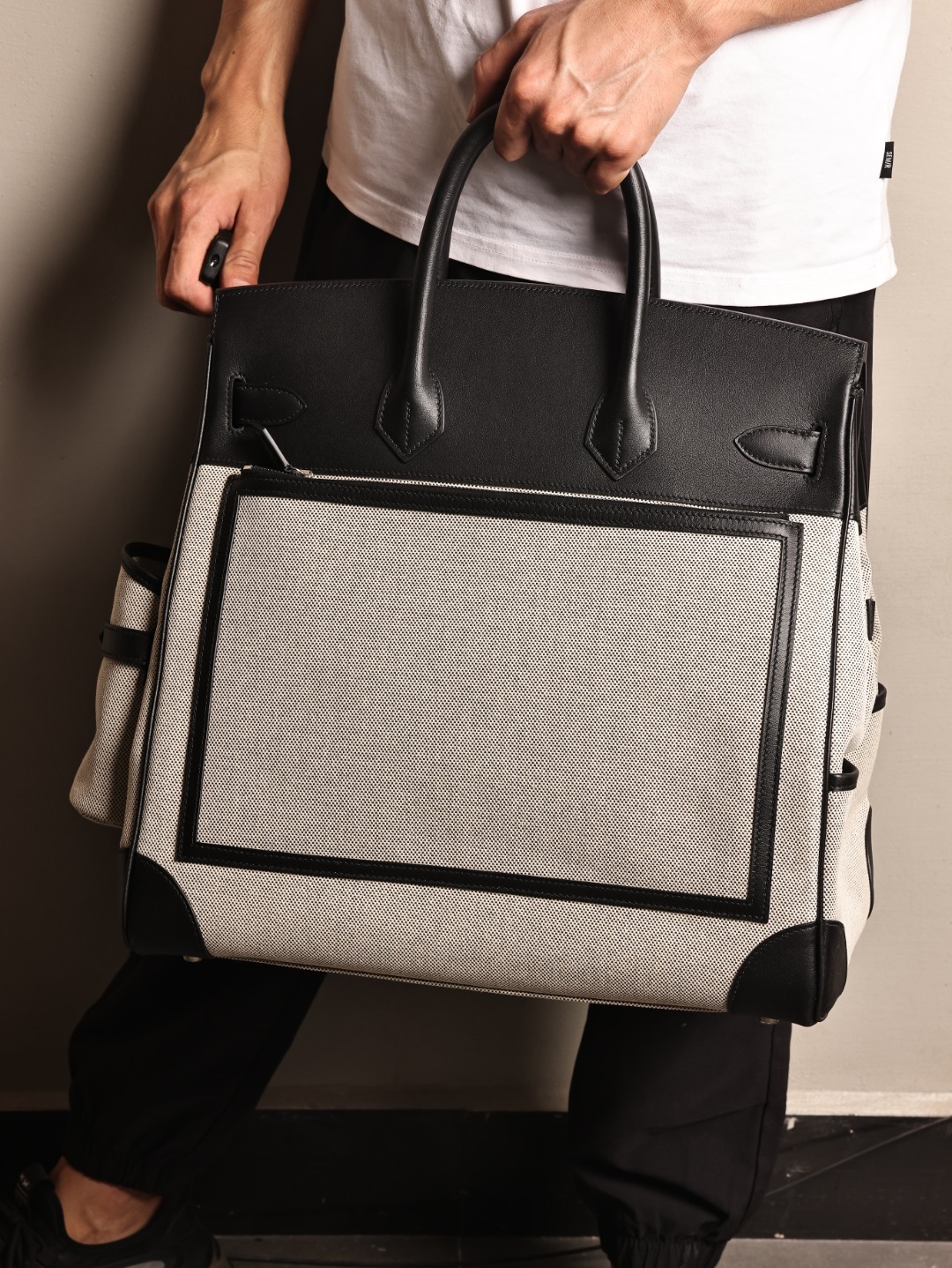 Hermès Hermes new rare goods BK Cargo40cm black Swift cowhide and black and white canvas