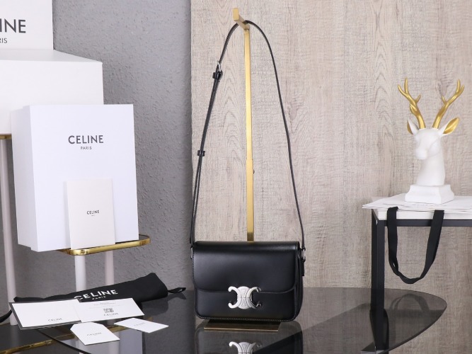 Celine Teen Triomphe Bag in Satin Calfskin - Silver Triomphe Closure