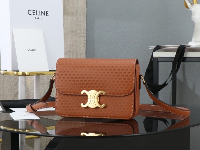 CELINE Teen Triomphe Bag in Satinated Calfskin - Brown 1 CELINE Teen Triomphe Bag in Satinated Calfskin - Brown