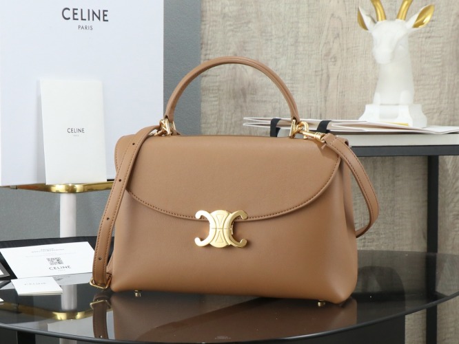 Celine Triomphe Kelly Handbag, Top Handle Bag, Brown Leather, 25.5x18.5x10cm 1 Celine Triomphe Kelly Handbag, Top Handle Bag, Brown Leather, 25.5x18.5x10cm