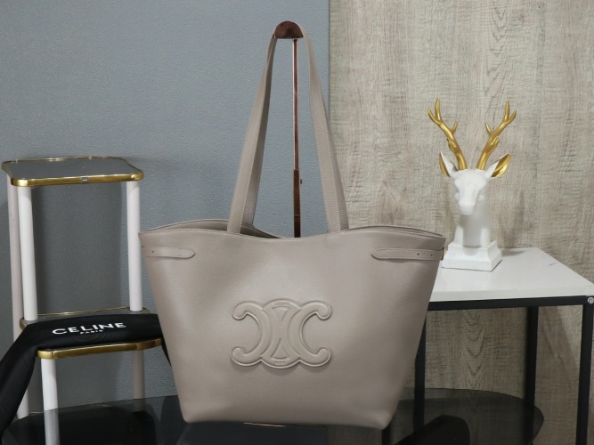 Cabas Anaïs Grain Leather Tote Bag, 21 x 12 x 6 Inches, Gray 1 Cabas Anaïs Grain Leather Tote Bag, 21 x 12 x 6 Inches, Gray