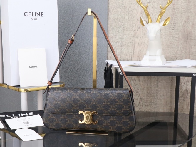 CELINE Lola Medium Triomphe Bag in Shiny Calfskin - Stylish & Functional 1 CELINE Lola Medium Triomphe Bag in Shiny Calfskin - Stylish & Functional