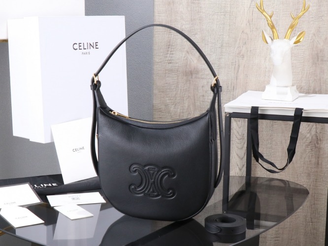 Celine Heloise Triomphe Small Bag in Black Leather, 9x8x3 inches 1 Celine Heloise Triomphe Small Bag in Black Leather, 9x8x3 inches