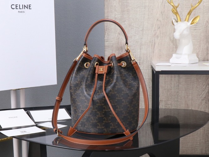 Celine Clara Bucket Bag in Triomphe Canvas with Leather Trim 1 Celine Clara Bucket Bag in Triomphe Canvas with Leather Trim