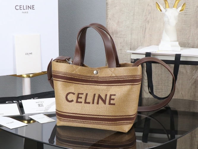 Celine Woven Tote Bag with Leather Trim & Detachable Shoulder Strap 1 Celine Woven Tote Bag with Leather Trim & Detachable Shoulder Strap