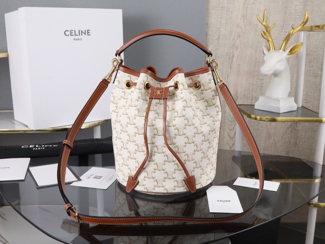CELINE Clara Printed Leather Bucket Bag - Versatile & Stylish Handbag 1 CELINE Clara Printed Leather Bucket Bag - Versatile & Stylish Handbag