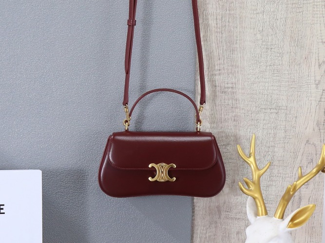 Celine Lola Bag in Glossy Burgundy Leather with Triomphe Closure 1 Celine Lola Bag in Glossy Burgundy Leather with Triomphe Closure
