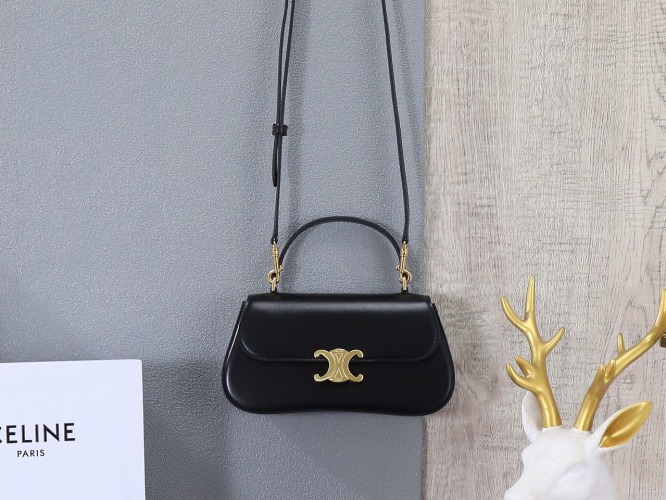 CELINE Lola Bag in Shiny Calfskin with Triomphe Closure - Black