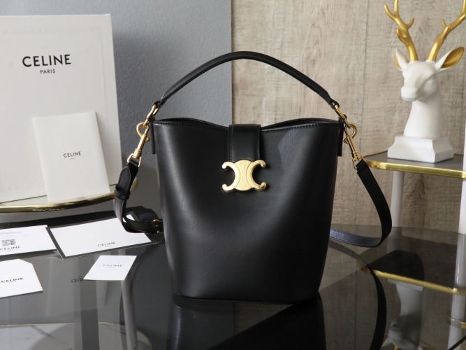 Celine Louise Small Supple Leather Bucket Bag with Triomphe Magnetic Closure