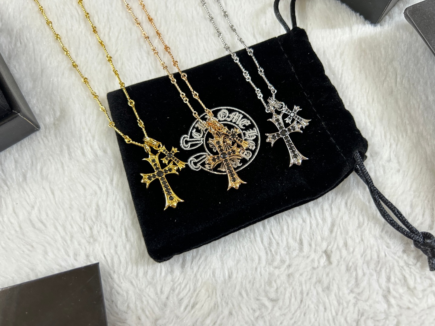 Chrome Hearts ожерелье с крестом, цельное, крестообразная инкрустация, винтажный состаренный стиль, готический стиль — высшее качество
