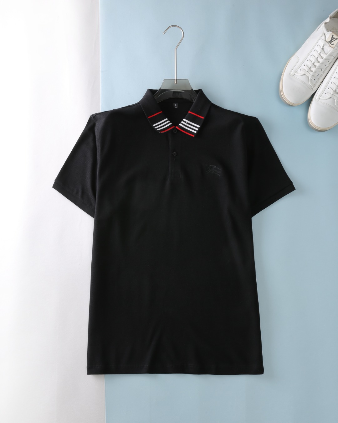 Burberry Kleding Polo T-Shirt Zwart Wit Borduurwerk Mannen Katoen Spandex Lente/Zomercollectie Fashion Korte mouw