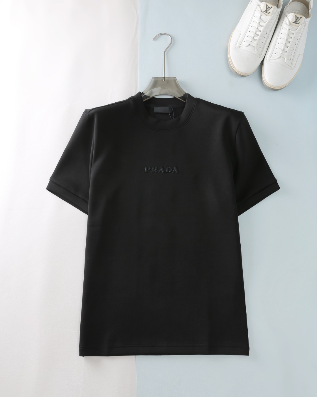 Clothing T-Shirt Black White Embroidery Men Cotton Nylon Fall/Winter Collection Short Sleeve