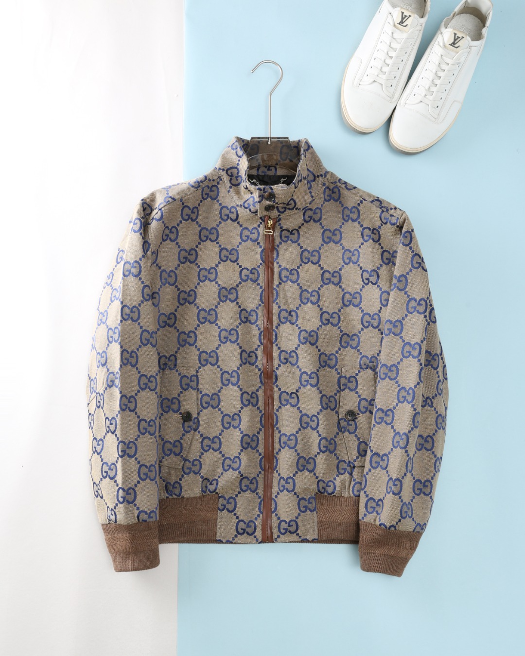 Gucci Clothing Coats & Jackets Beige Blue Brown Splicing Men Canvas Cotton Fall/Winter Collection Fashion