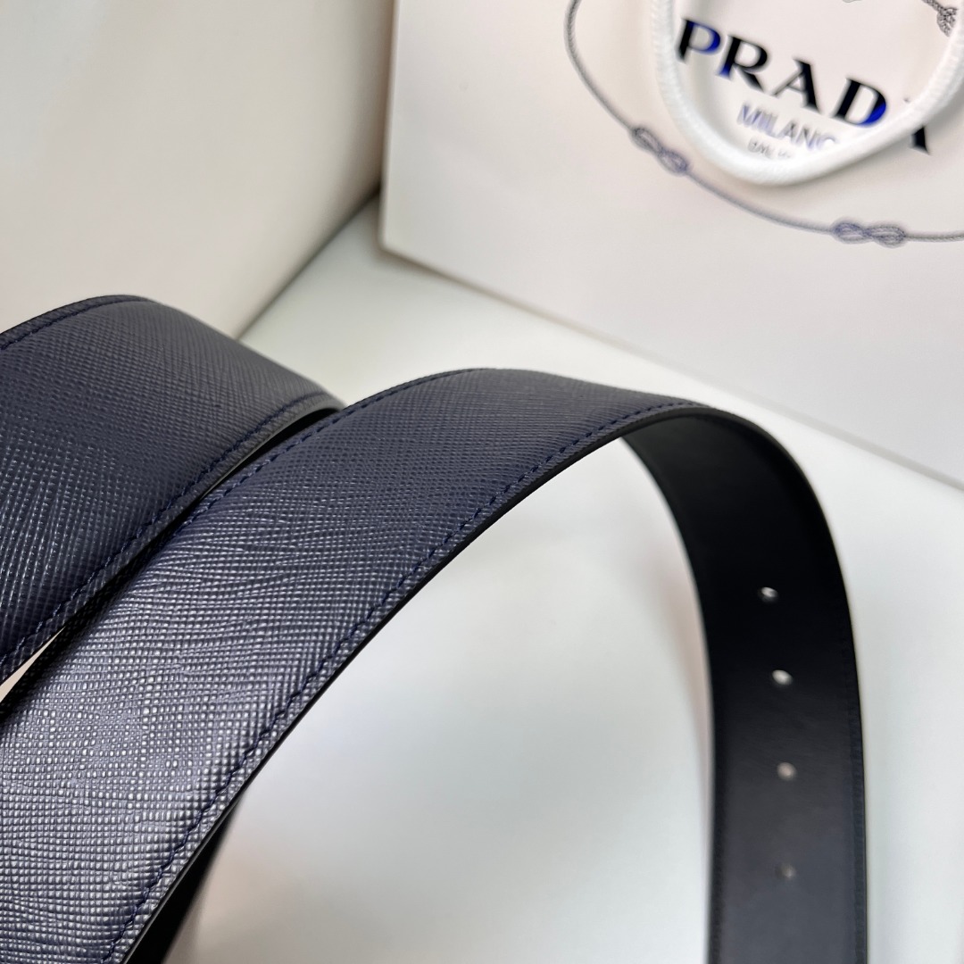 Prada Men's Leather Belt with Triangle Logo Buckle, 4.0 cm Wide 8 o 1hqhacbg6164bs0016er1a461gg728