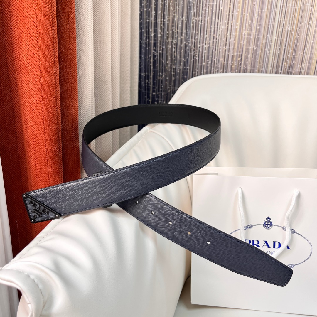 Prada Men's Leather Belt with Triangle Logo Buckle, 4.0 cm Wide 10 o 1hqhacbg66a817sc1fbf1tat1emk2a
