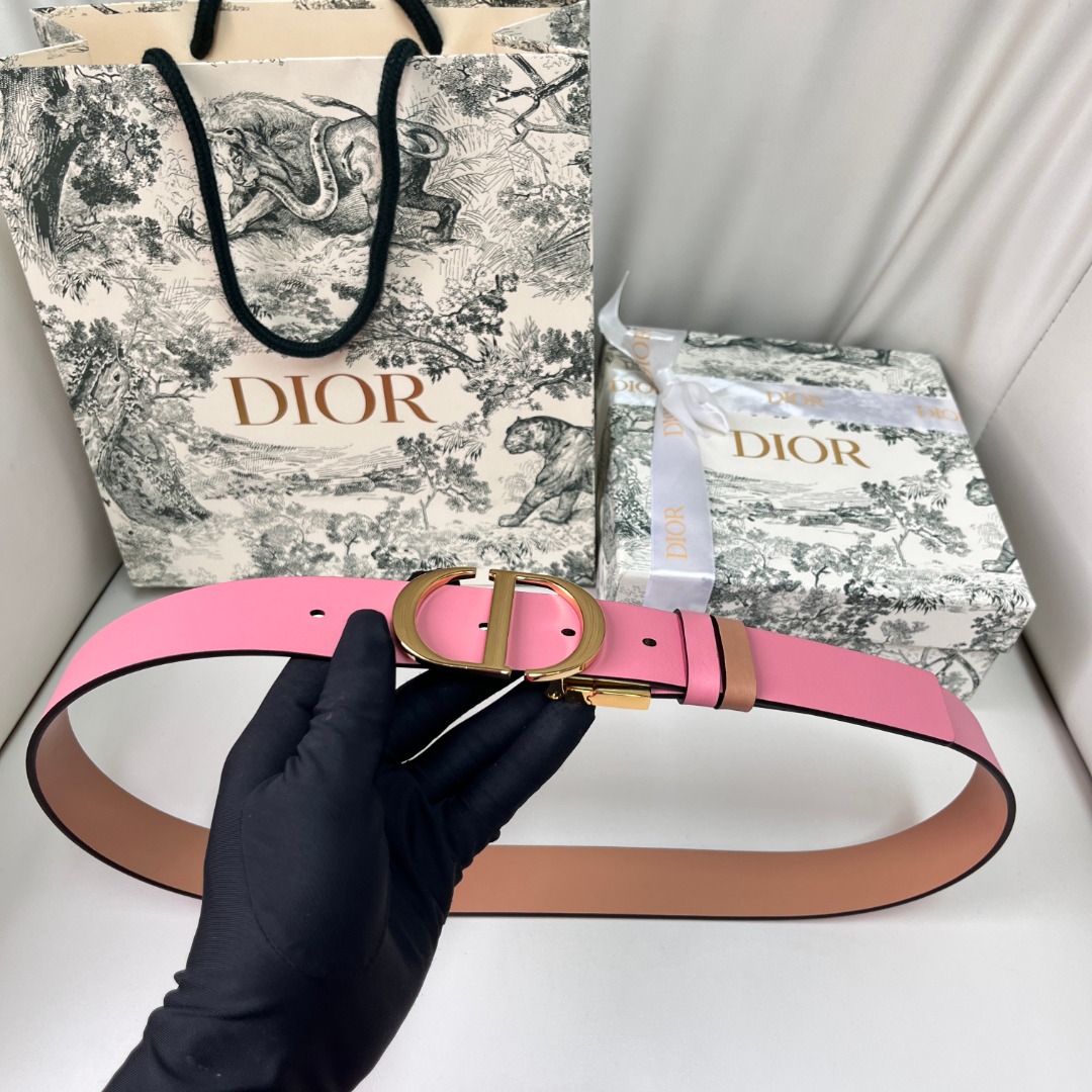 DIOR 3.0cm Reversible Belt - Pink Smooth Calfskin with Gold CD Buckle 2 o 1i0q828ip132t1mcr63f7is1sta3k