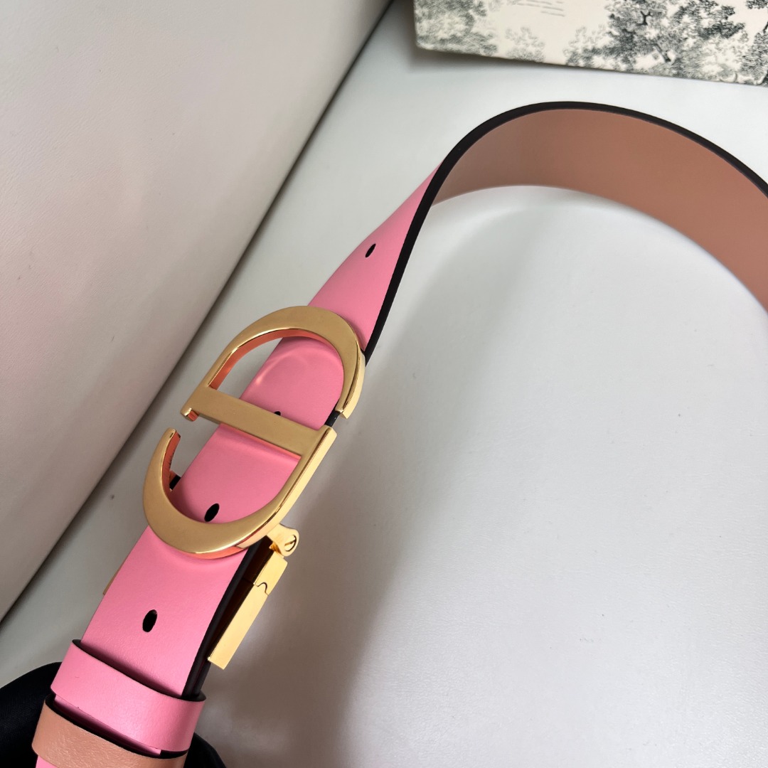 DIOR 3.0cm Reversible Belt - Pink Smooth Calfskin with Gold CD Buckle 3 o 1i0q828iq14e3uedf3l1aoa13c83l