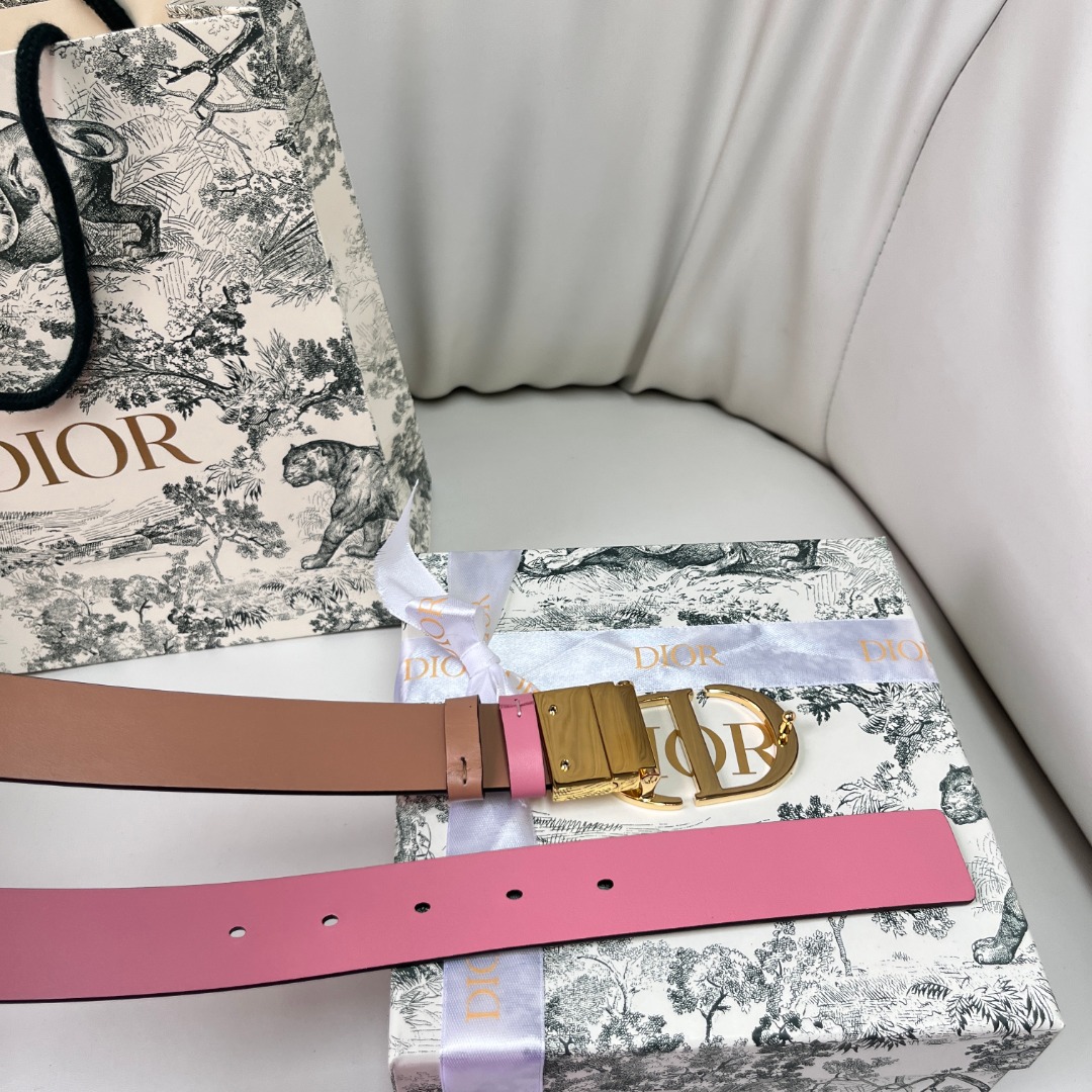 DIOR 3.0cm Reversible Belt - Pink Smooth Calfskin with Gold CD Buckle 6 o 1i0q828iq1r6u1m4r13dk3d1ni33o