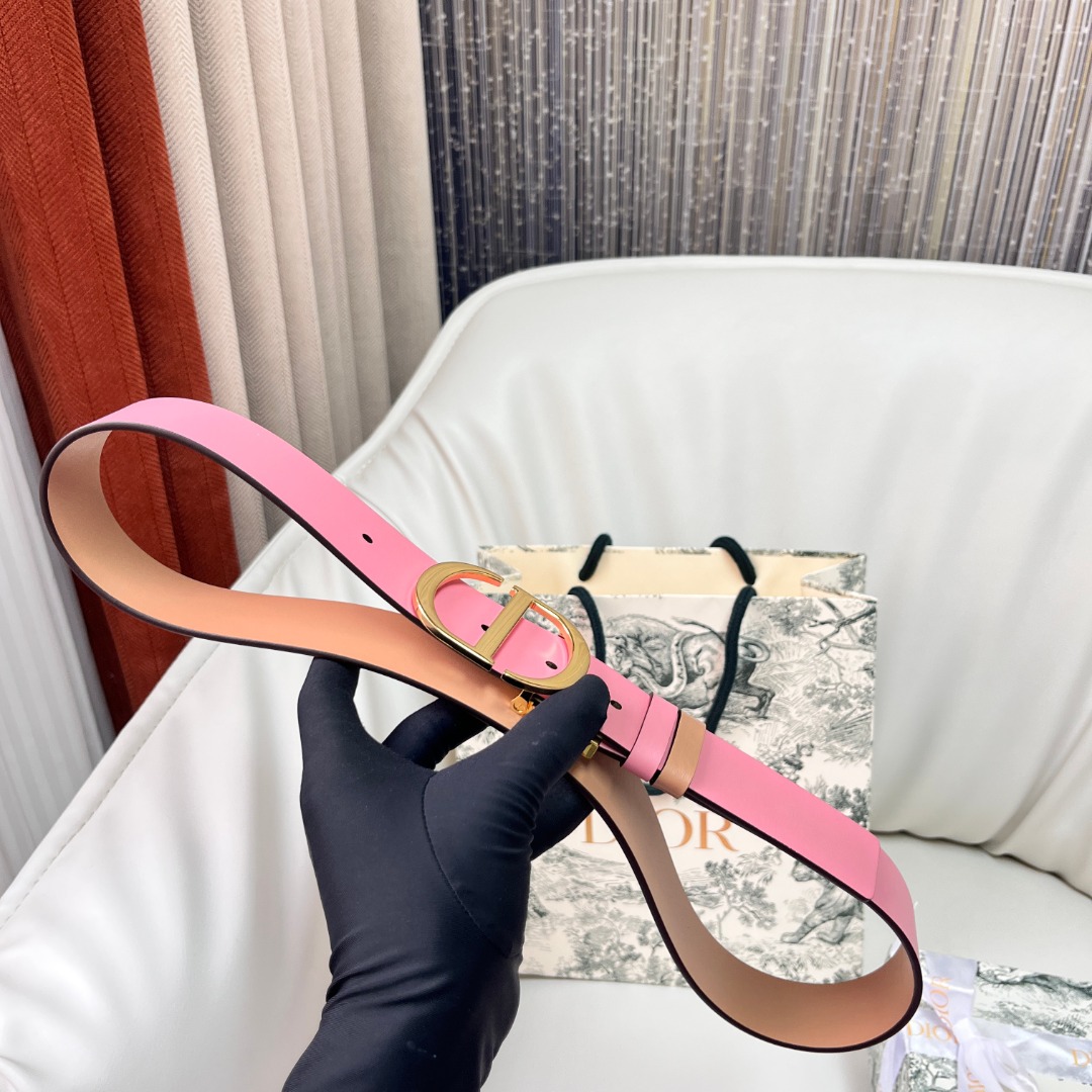 DIOR 3.0cm Reversible Belt - Pink Smooth Calfskin with Gold CD Buckle 5 o 1i0q828iqtlegbd1g3l1din1obt3n