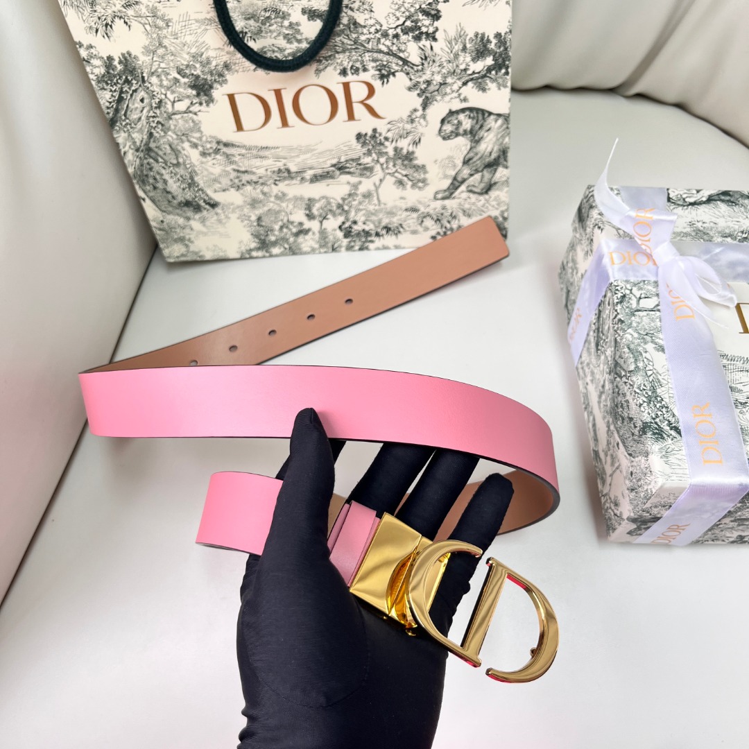 DIOR 3.0cm Reversible Belt - Pink Smooth Calfskin with Gold CD Buckle 8 o 1i0q828ir1771kt7n1t5hf643q