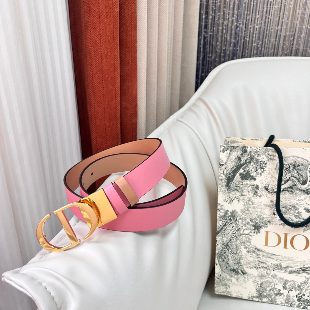 DIOR 3.0cm Reversible Belt - Pink Smooth Calfskin with Gold CD Buckle 10 o 1i0q828is9fl92n15kfin411ol3s