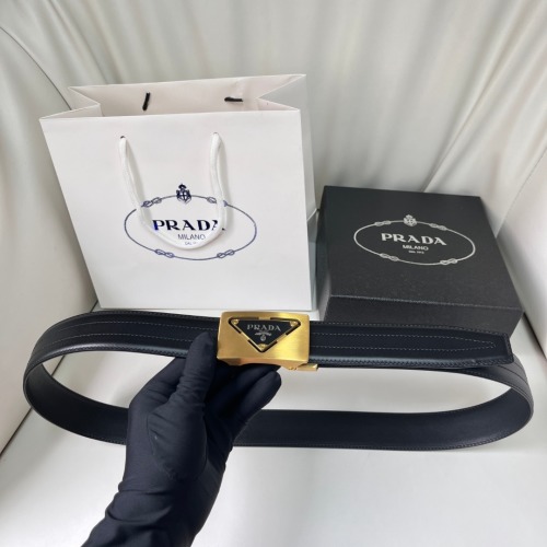 Prada Automatic Buckle Leather Belt, Black, Size Adjustable, 35mm Width 1 Prada Automatic Buckle Leather Belt, Black, Size Adjustable, 35mm Width