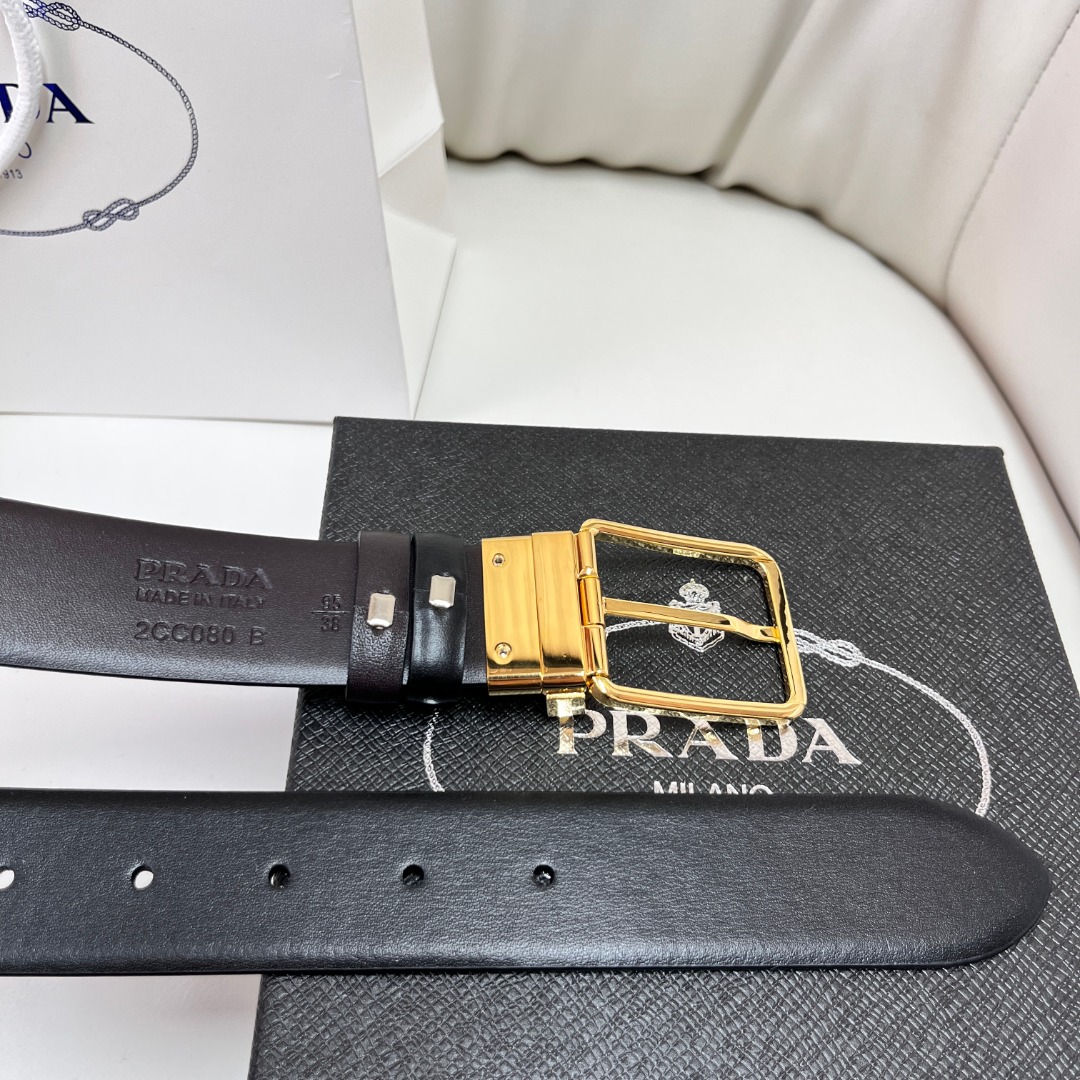 Prada Reversible Leather Belt with Gold Buckle, 3.5cm Width 4 o 1i23f6aupc9v8lckvs1j1a12m42k