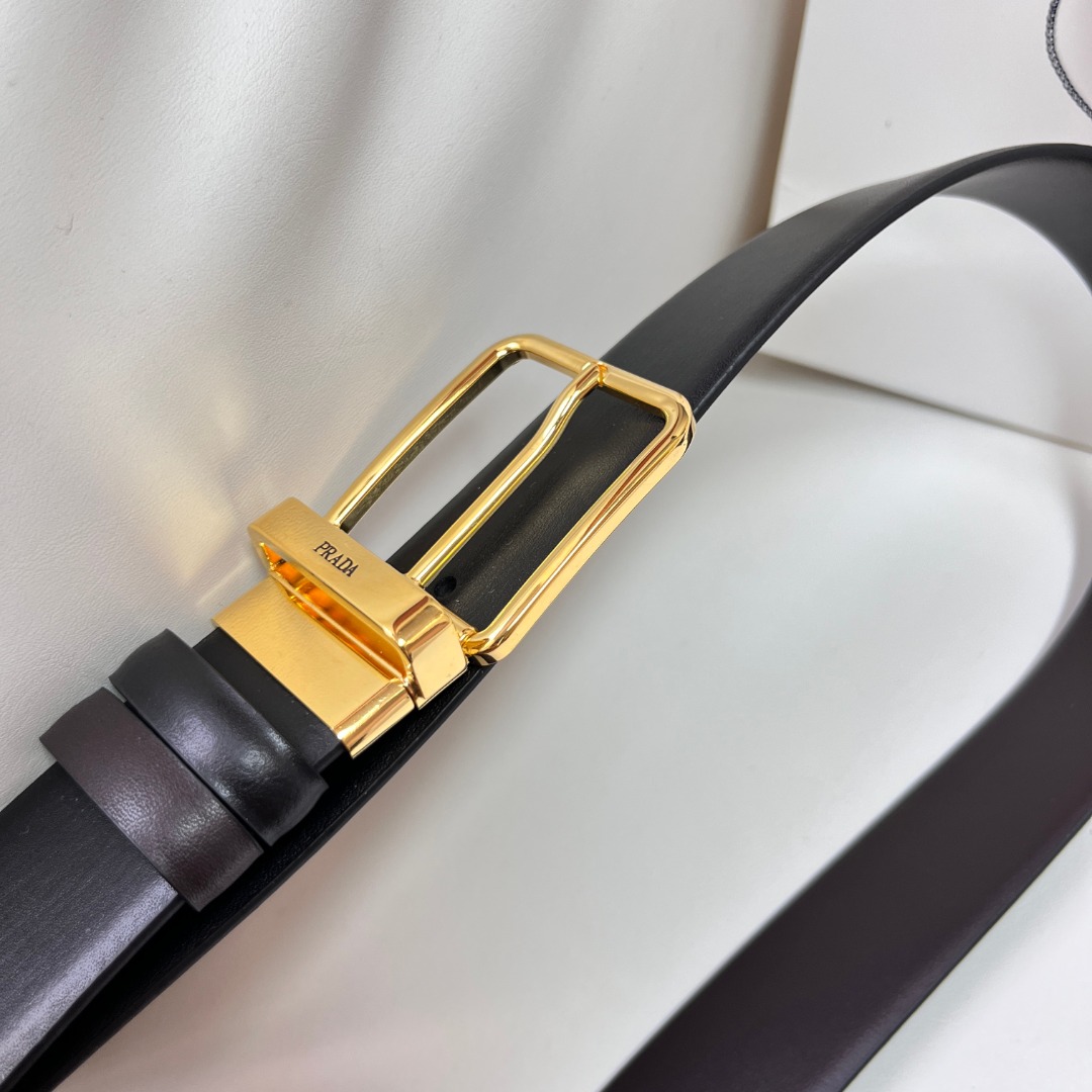 Prada Reversible Leather Belt with Gold Buckle, 3.5cm Width 3 o 1i23f6aupckjga71s1s1bu51pj02j