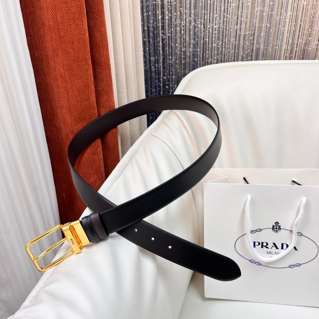Prada Reversible Leather Belt with Gold Buckle, 3.5cm Width 10 o 1i23f6auq138p1neo1do71d407nq2q