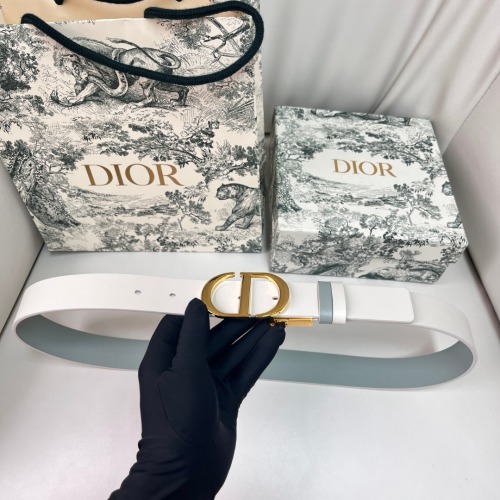 DIOR 3.0cm Reversible Belt with CD Buckle - White Smooth Calfskin Leather 1 DIOR 3.0cm Reversible Belt with CD Buckle - White Smooth Calfskin Leather