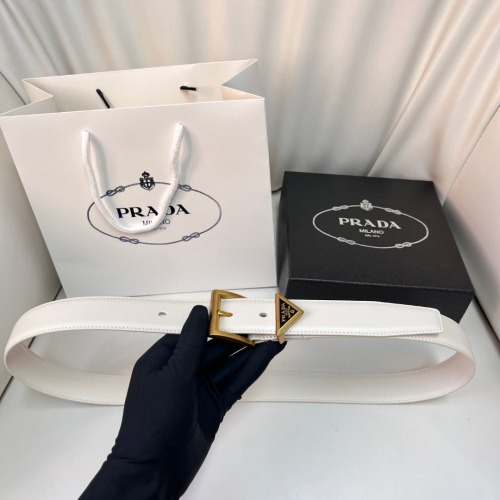 Prada Smooth Leather Belt, Fluorescent White, Slim Style, 3.0 cm 1 Prada Smooth Leather Belt, Fluorescent White, Slim Style, 3.0 cm