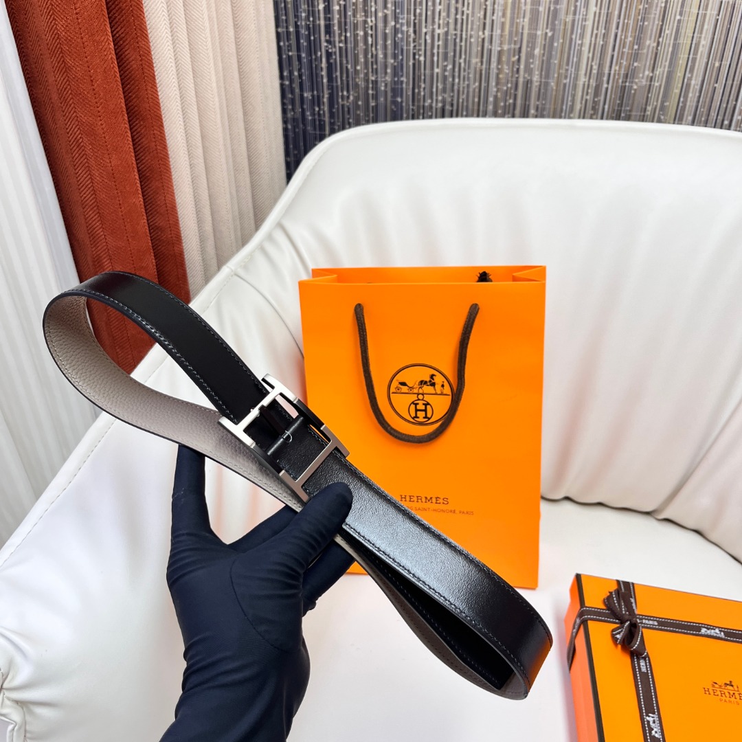 Hermes Classic Reversible Leather Belt, 3.2cm Width, Full Steel Buckle 8 o 1i504bbkm1rsl191o1f0111r1dkr3n