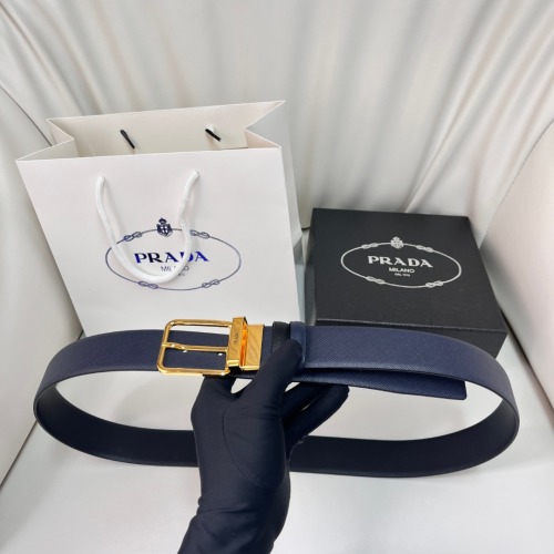 Prada Reversible Saffiano Leather Belt with Iconic Metal Buckle, 3.5cm Wide 1 Prada Reversible Saffiano Leather Belt with Iconic Metal Buckle, 3.5cm Wide
