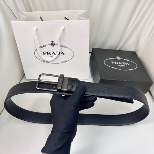 Prada Saffiano Leren Omkeerbare Riem met Metalen Gesp - 3.5cm breed 1 Prada Saffiano Leren Omkeerbare Riem met Metalen Gesp - 3.5cm breed