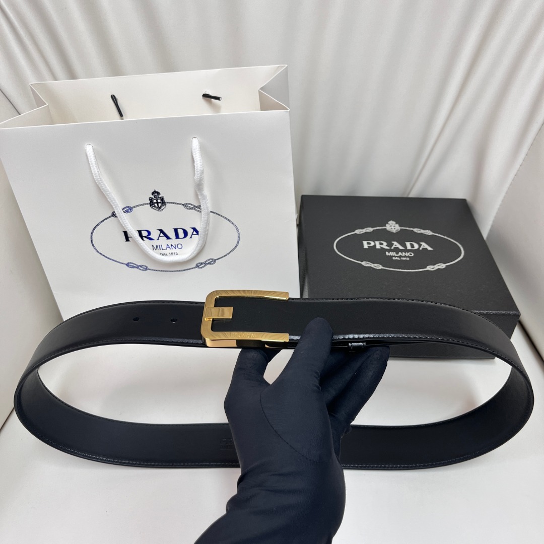 Prada Men's Leather Belt with Gold-Tone Buckle, 4.0 cm Width 2 o 1i66ol0bjrln1ntm1rpo19rr16bj24