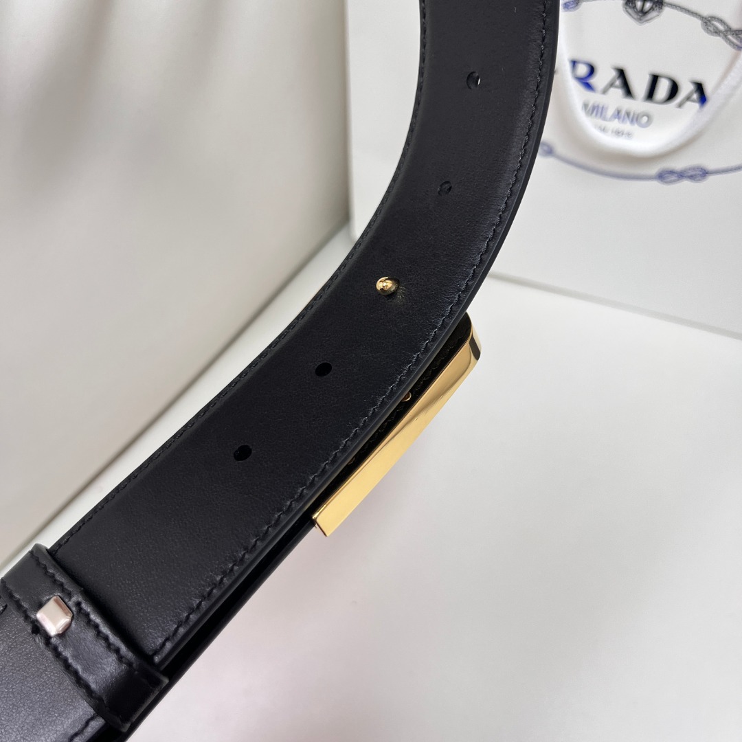 Prada Men's Leather Belt with Gold-Tone Buckle, 4.0 cm Width 4 o 1i66ol0bk12cc117b1qtk1cvseq26