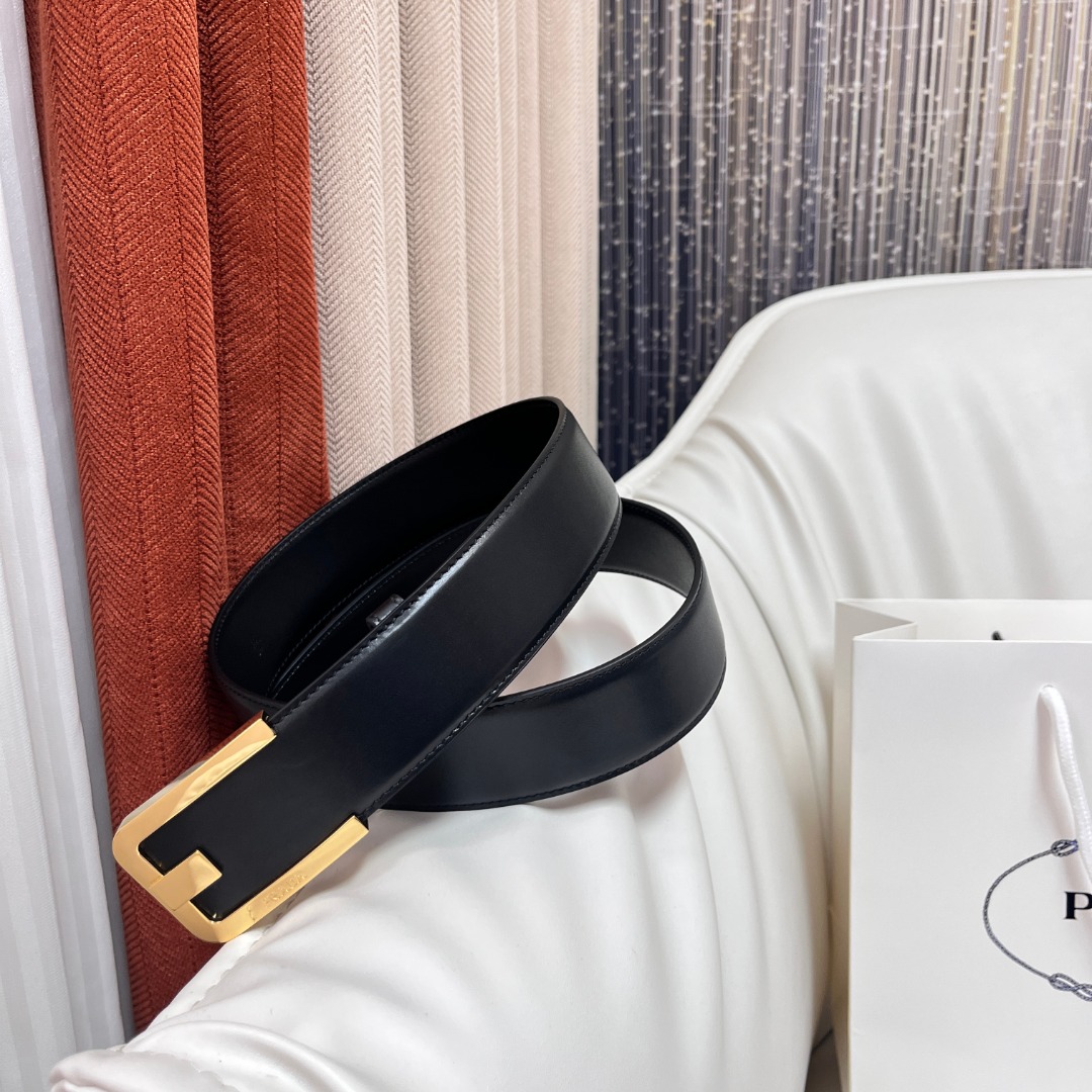 Prada Men's Leather Belt with Gold-Tone Buckle, 4.0 cm Width 9 o 1i66ol0bl1vge1570179uenil032b