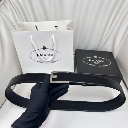 Prada Men's Leather Belt with Silver Buckle - Elegant & Modern Accessory