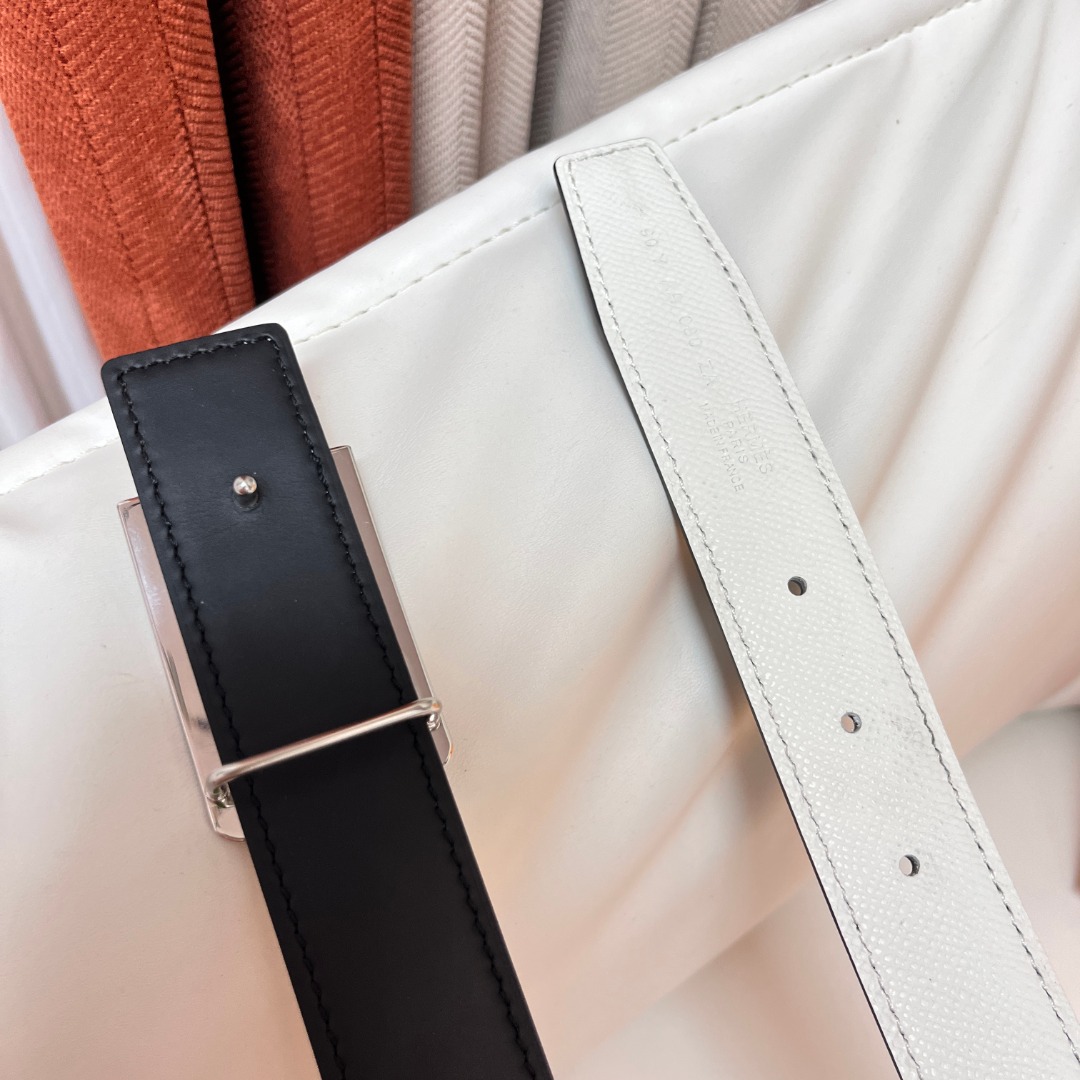Hermes Reversible Leather Belt with H Buckle, White/Black, 3.2cm Width 4 o 1i6oorrvj8ag1dcqvamac6htff