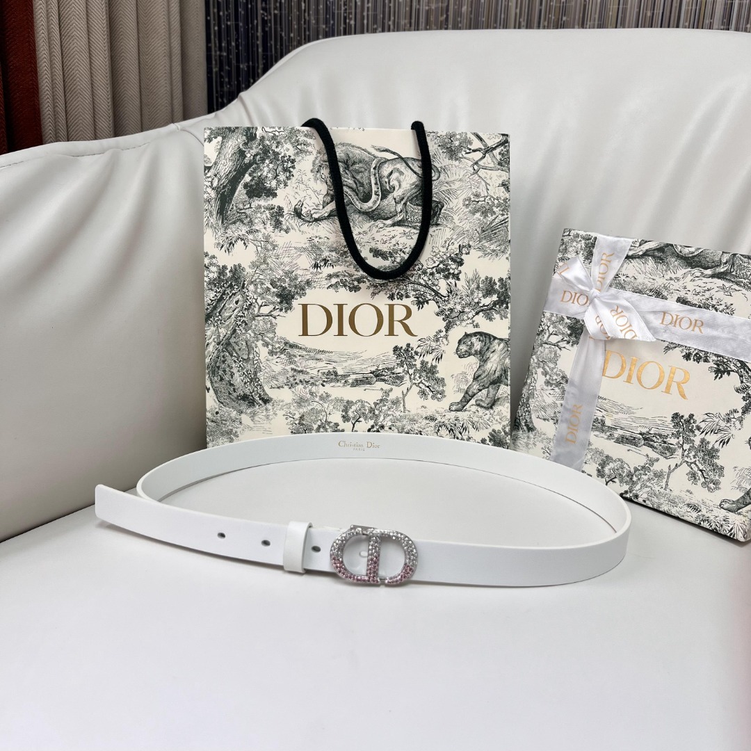 Dior White Leather Belt with Crystal CD Buckle - Spring/Summer Collection