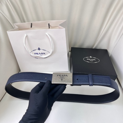 Prada Saffiano Leather Belt with Engraved Logo Buckle, 3.5cm Wide