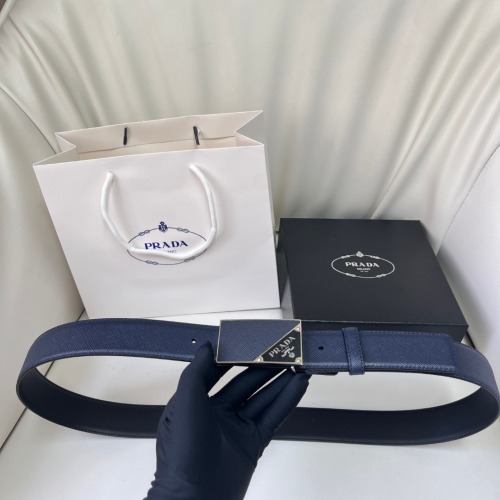 Prada Saffiano Leather Belt with Enamel Triangle Logo Buckle, 3.5cm Width 1 Prada Saffiano Leather Belt with Enamel Triangle Logo Buckle, 3.5cm Width