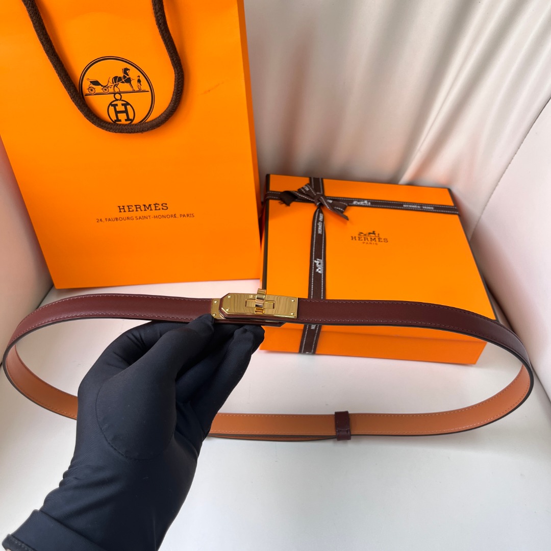 Hermes Kelly 18 Belt with Gold Buckle - Adjustable Size, Premium Quality