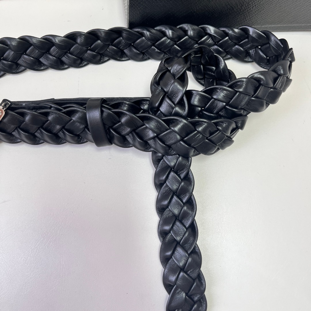 Prada Braided Leather Belt with Enamel Triangle Logo Buckle, Black 4 o 1ibgmlsmf39c1bhd194k1f8n1le13q