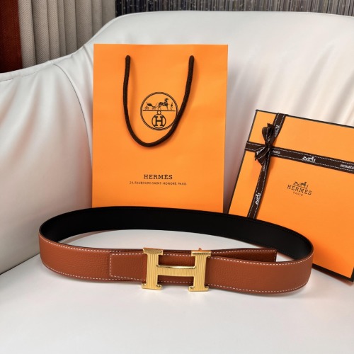 Elegante Cinturón Hermes de Piel Genuina con Hebilla H Dorada para Hombre 1 Elegante Cinturón Hermes de Piel Genuina con Hebilla H Dorada para Hombre
