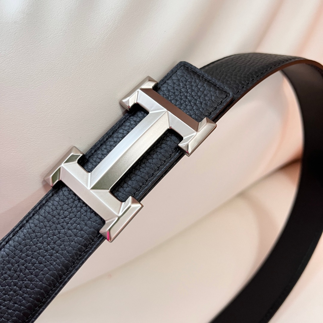 Hermes Men's Black Leather Belt with Silver H Buckle, 3.2cm Width 3 o 1ic065jsd10ve1nt760g10e8stk20