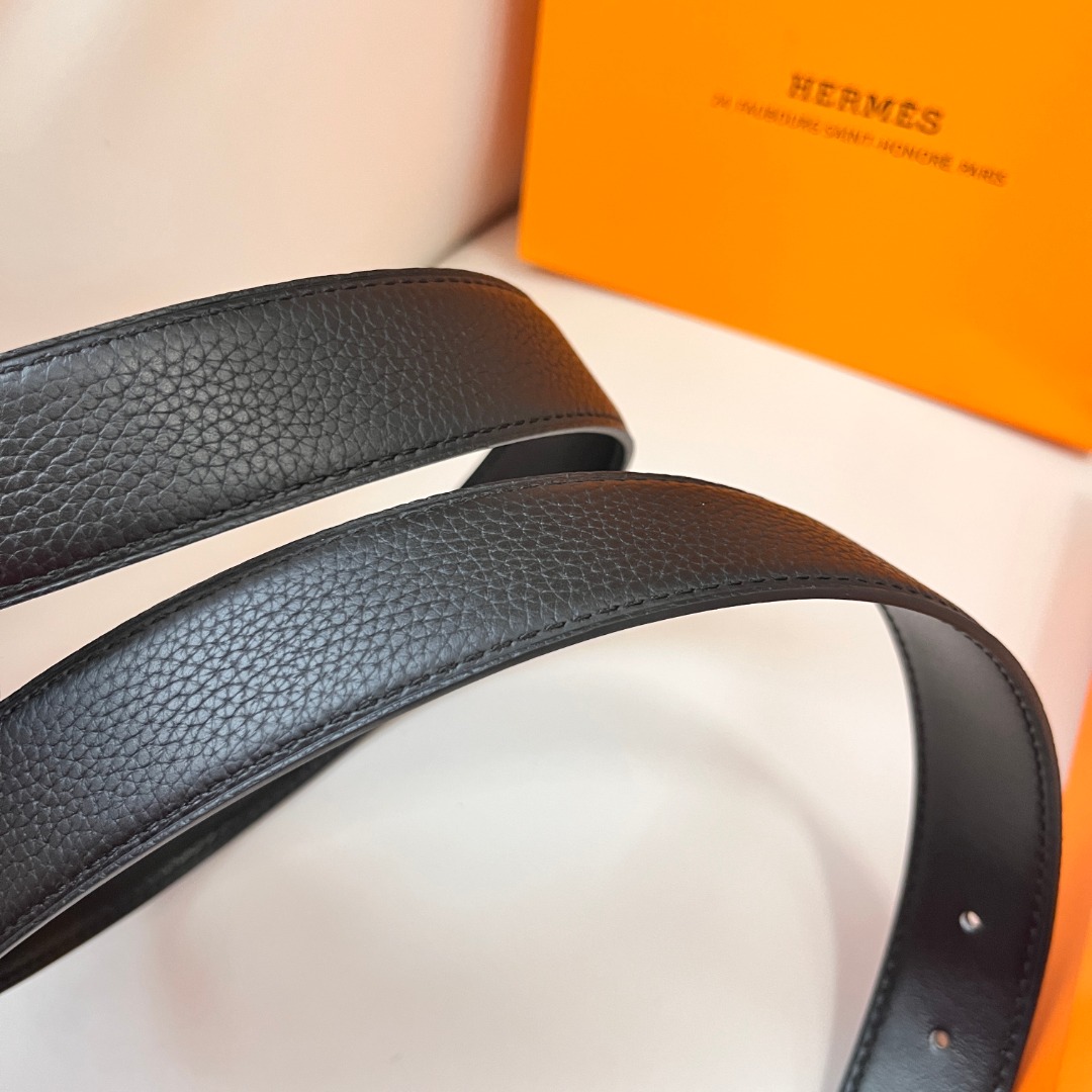 Hermes Men's Black Leather Belt with Silver H Buckle, 3.2cm Width 7 o 1ic065jsebsd1ut31d8k7br150c24