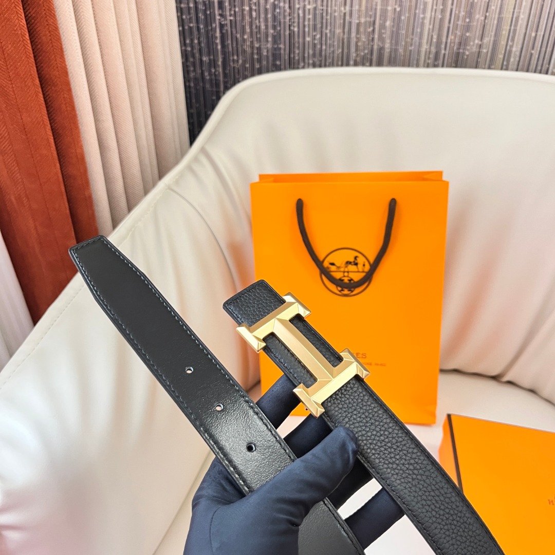 Hermes Men's Black Leather Belt with Silver H Buckle, 3.2cm Width 10 o 1ic065jsfprff481is1jf41qlo27